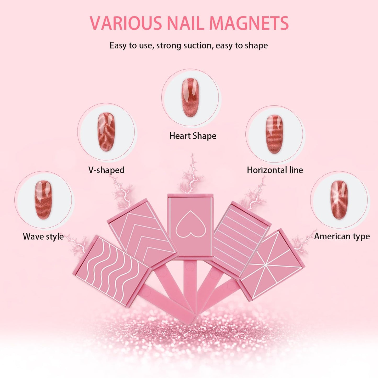 3 in 1 Nail Magnet Tool 7Pcs Cat Eye 3D Nails Art Cat Eye Gel Nail Polish Magnet Multi-Function Nail Magnet Stripe Cat Eye Gel Nail Polish Magnetic Wood Tools for Nail Salon DIY
