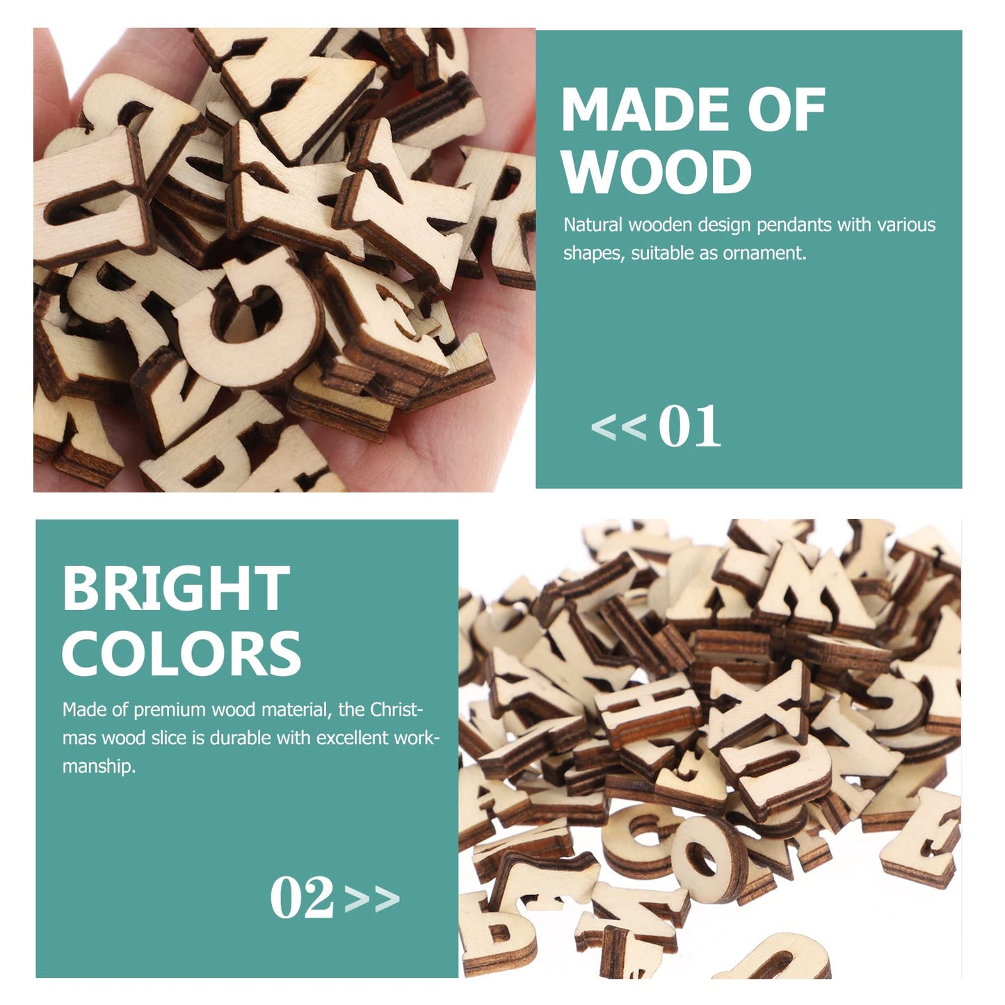 100pcs Wooden Letters for Wood Crafts Rustic Home Decor 1/4 inch Wood Alphabet Letters Stickers Wedding Scrapbook Mini Unfinished Mini Blank Wooden, Random