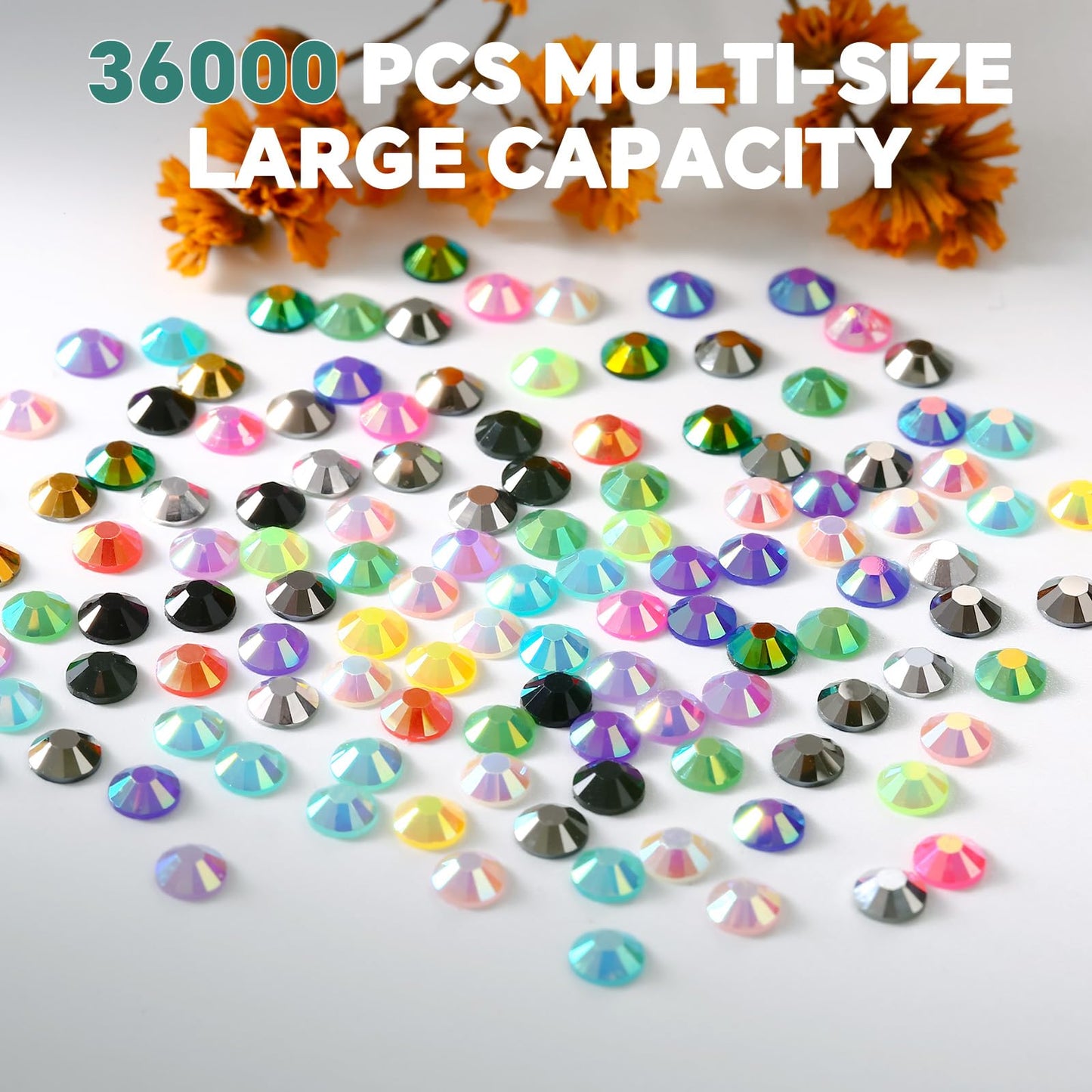Meibite Jelly Rhinestones Kit 36000pcs Flatback Gems for Crafts, 3mm Round Rhinestones for Nails, Clothes, Tumblers, Decoration, DIY Bedazzling Kit with Tools