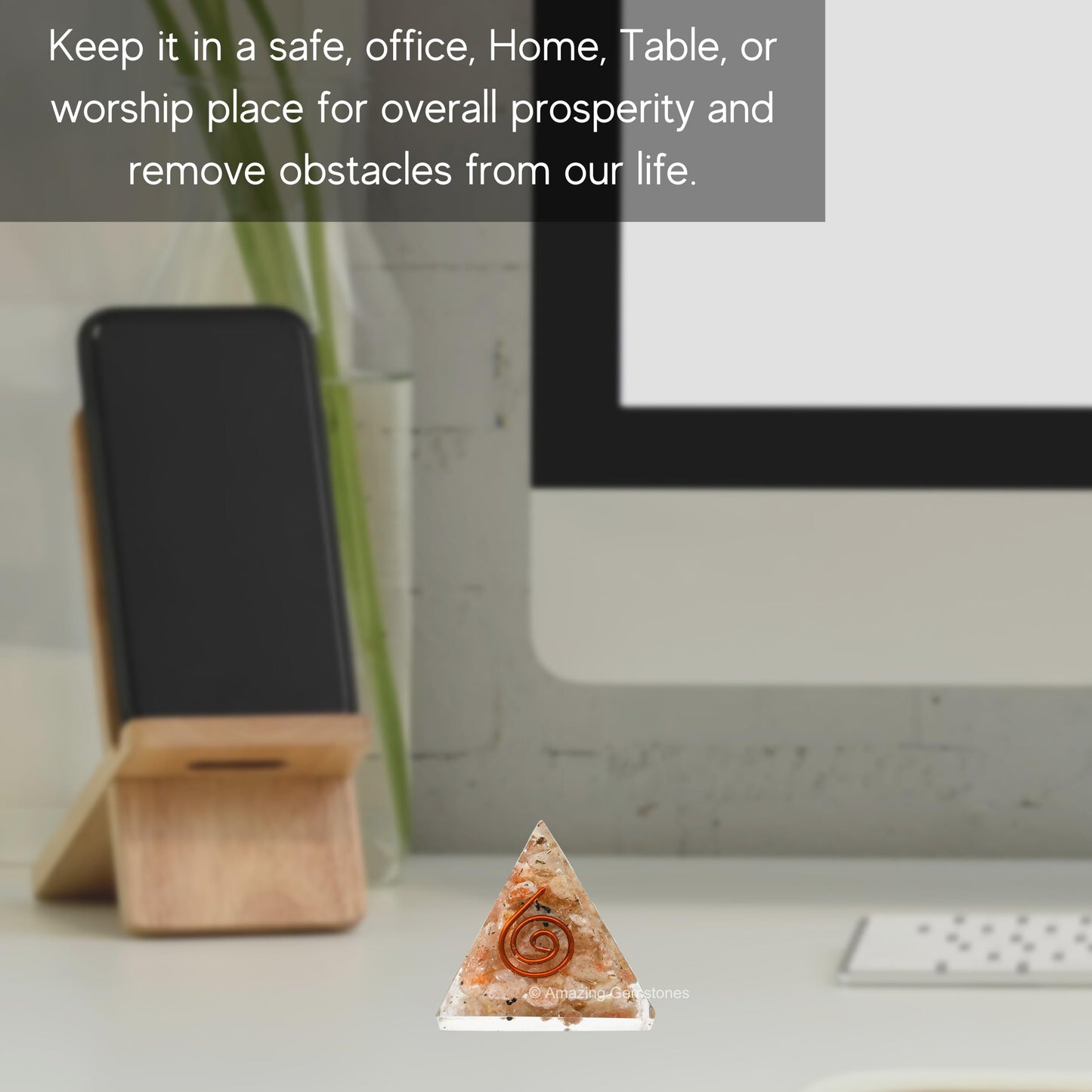 Amazing Gemstone Sunstone Orgone Pyramid - 30mm Small Orgonite Pyramids with Crystals and Healing Stones - Authentic Organite Gifts
