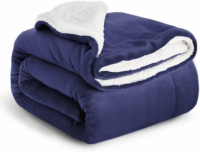 IR Imperial Rooms Sherpa Fleece Throw Blanket for Couch - Soft and Fuzzy Blanket for Winter - Reversible Thick and Warm Fluffy Throw Blankets for Bed, Sofa, Camping and Travel, Navy, 50x60 Inches