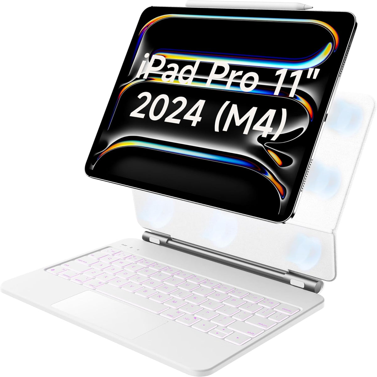 HOU iPad Pro 11 Inch Case with Keyboard(M4,2024,ONLY),iPad Pro 11 Inch (5th Gen) Keyboard Case,Multi-Touch Trackpad,7 Colors Backlight,Easy-Set Magnetic Stand,QWERTY White