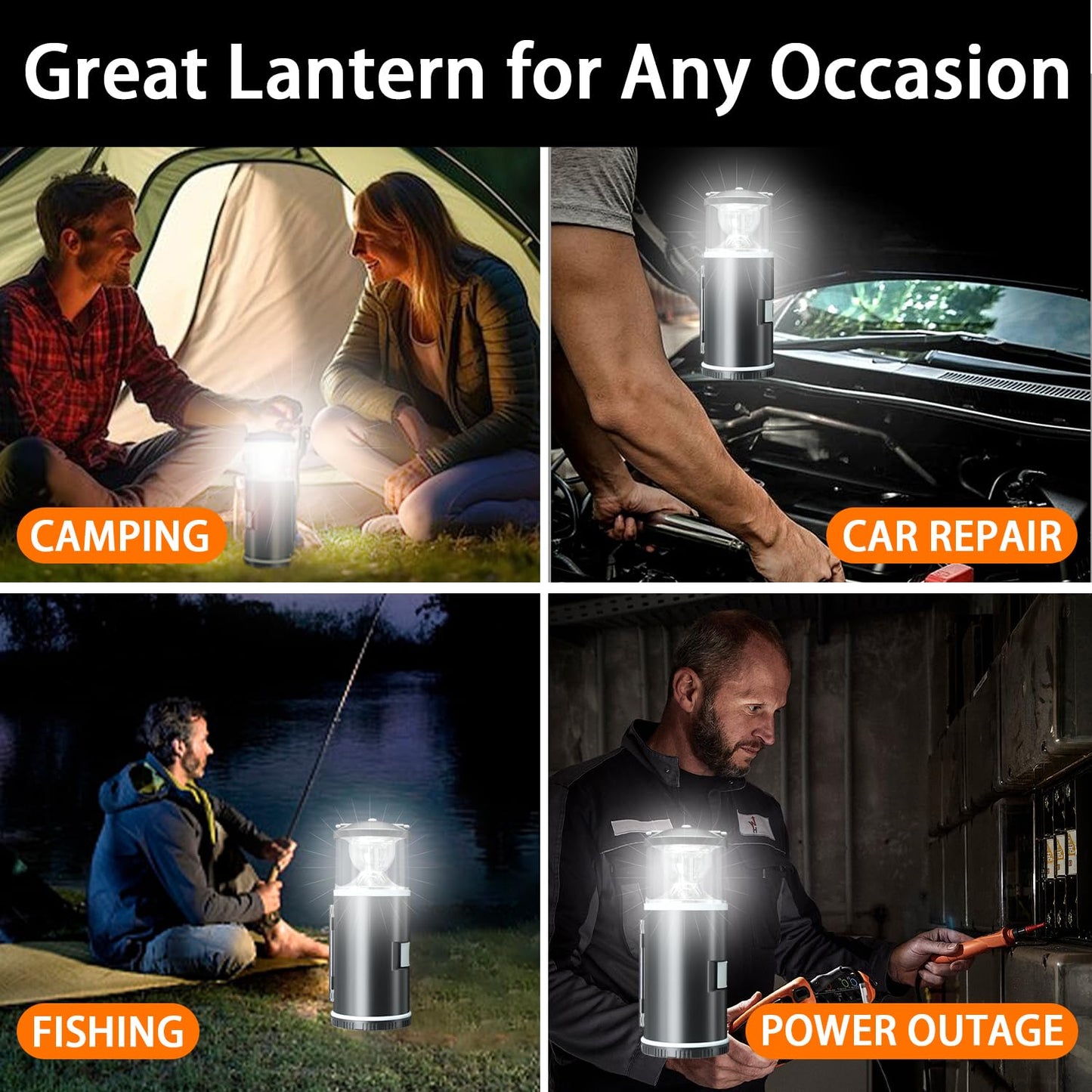 LED Camping Lantern with 15PCS Car Tool Kit, Survival Gear Hiking, Portable Emergency Set Kit with Screwdriver Set Kit Tool, Fishing Gear for Outdoors, Men/Dad Birthday Gift(AA Batteries Not Included)
