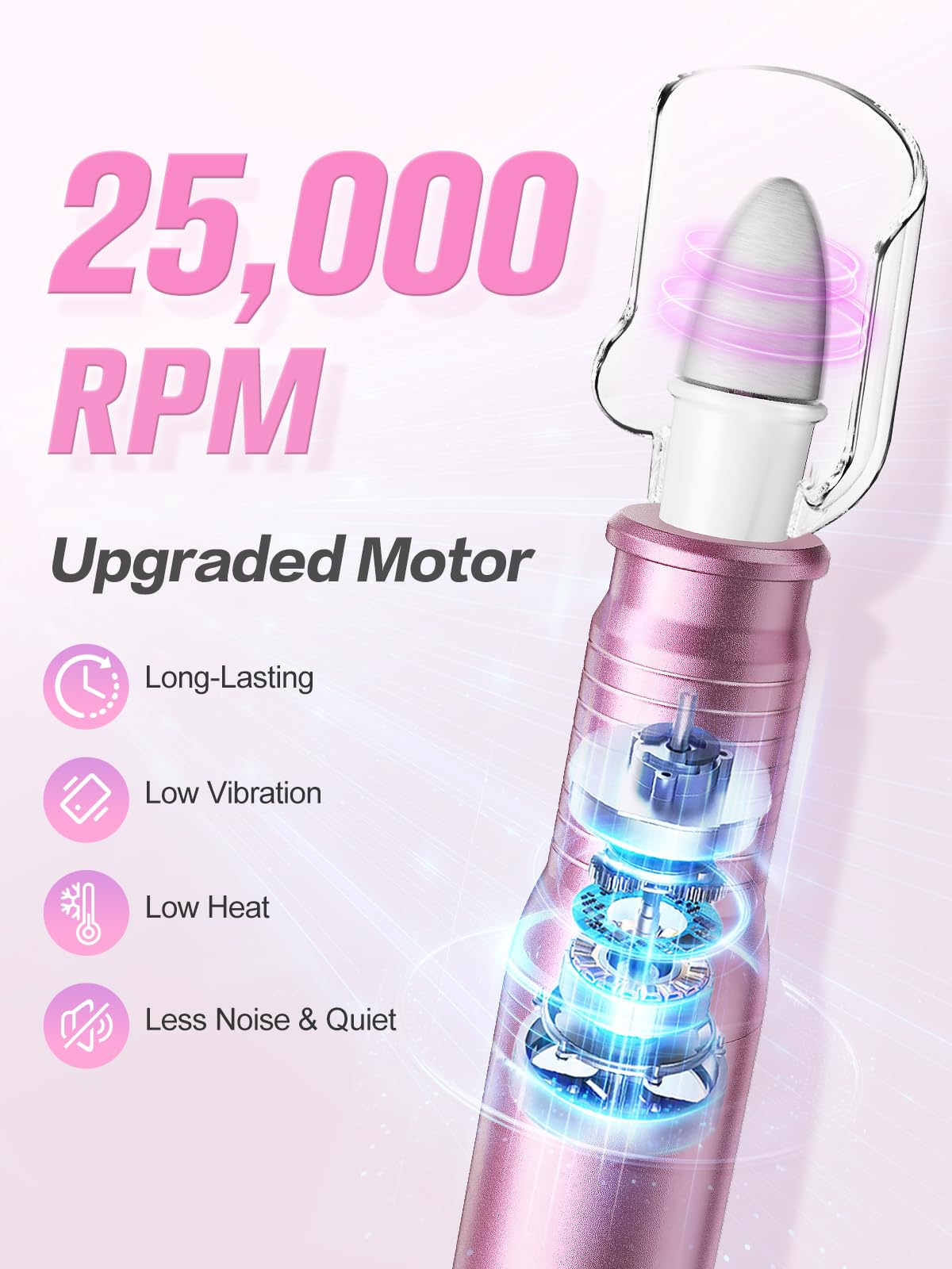 Subay Professional Manicure Pedicure Kit, Electric Nail Drill Set with LED Display, 25000RPM, 11-Piece Attachments Plus 20 Sanding Bands, Nail Grinder Tool for Women Men Baby Pets, with Dust Brush