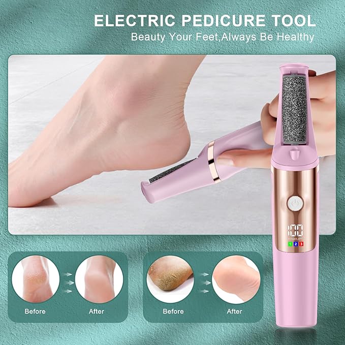Electric Callus Remover for Feet, Professional Pedicure Tools Foot Care Kit, Foot Scrubber Electric Feet File Smooth Pedi Wand for Hard Cracked Dry Dead Skin, 3 Rollers, 3 Speeds,Ideal Gift