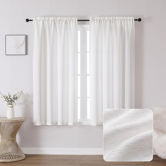 Chyhomenyc Bennet Curtains 54 Inch Length 2 Panels, Faux Linen Burlap Textured Light Filtering Soft Airy Rod Pocket Window Treatment Drapes for Living Room Bedroom, 30Wx54L Inch, Set of 2, Natural