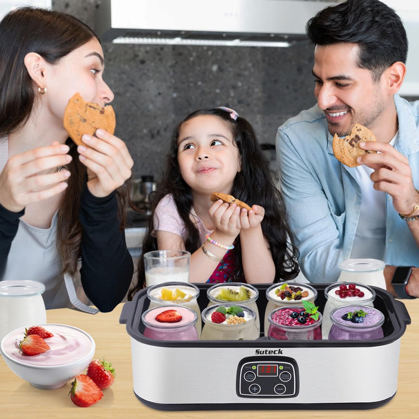 Yogurt Maker Automatic Digital Yoghurt Maker Machine with 8 Glass Jars 48 Ozs (6Oz Each Jar) LCD Display with Constant Temperature Control Stainless Steel Design for Home Use