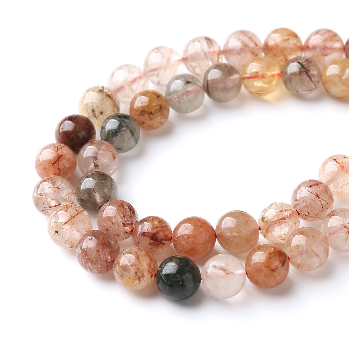 A+ Colorful Rutilated Quartz Crystal Beads Natural Stone Round Loose Beads for Jewelry Making DIY Bracelet Necklace Accessories 8mm 45pcs