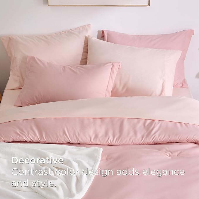 Bedsure King Comforter Set Pink, 8 Pieces Prewashed King Size Bed in a Bag with Soft Fleece Bed Blanket, Down Alternative Bedding Set for All Seasons, Sheets, Pillowcases & Shams