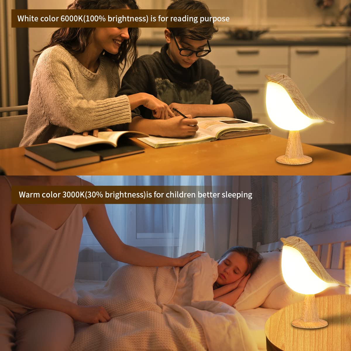 Xhope4u Small Cordless Bedside Lamp, Bird Lamp Touch Sensor, LED Table Lamp with Touch Dimmer,3 Level Brightness Nightstand Lamps, Rechargered Desk Lamp for Bedroom, Office, College Dorm Room