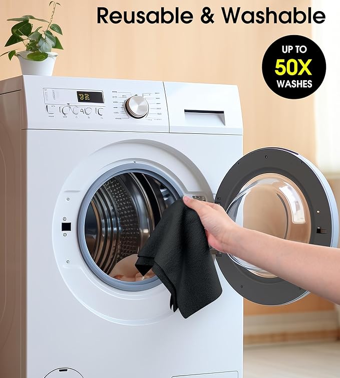 KitchLife Microfiber Cleaning Cloth Roll, 100 Pack - Tear-Away Microfiber Paper Towels, Lint-Free, Reusable, Washable for Kitchen, Car, Dishes, and Sensitive Surfaces (Black)