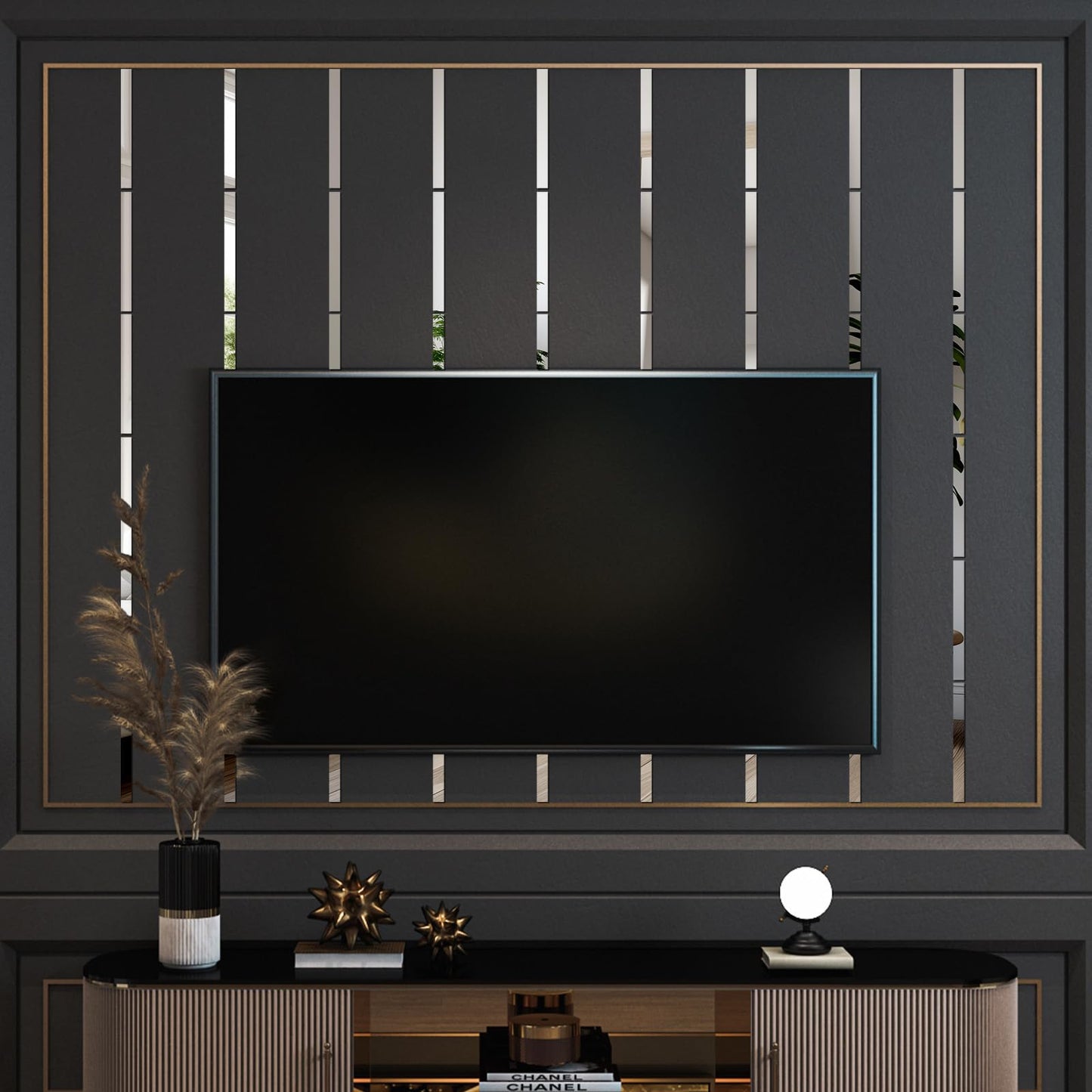 20 Pcs Acrylic Wall Sticker, Decorative Strips for Home Kitchen Bedroom Living Room, Self-Adhesive Art Decoration for Luxury DIY Interior Design Gold/Silver/Black 13.7 x 1.1 in (Silver)