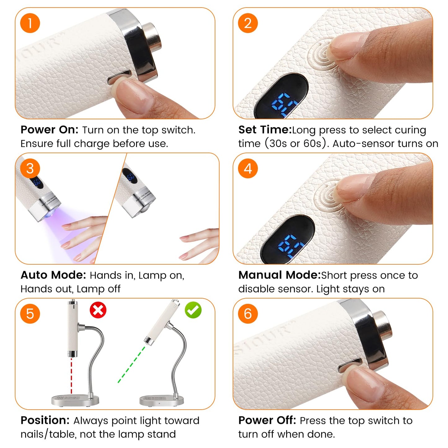 Rosiour Handheld Mini UV Light for Nails: Flash Cure UV Led Nail Lamp with Cat Eye Magnet- Hand Held Fast Dry Single UV Lamp Pen with Auto Sensor for Manicure Home Salon (Orange)