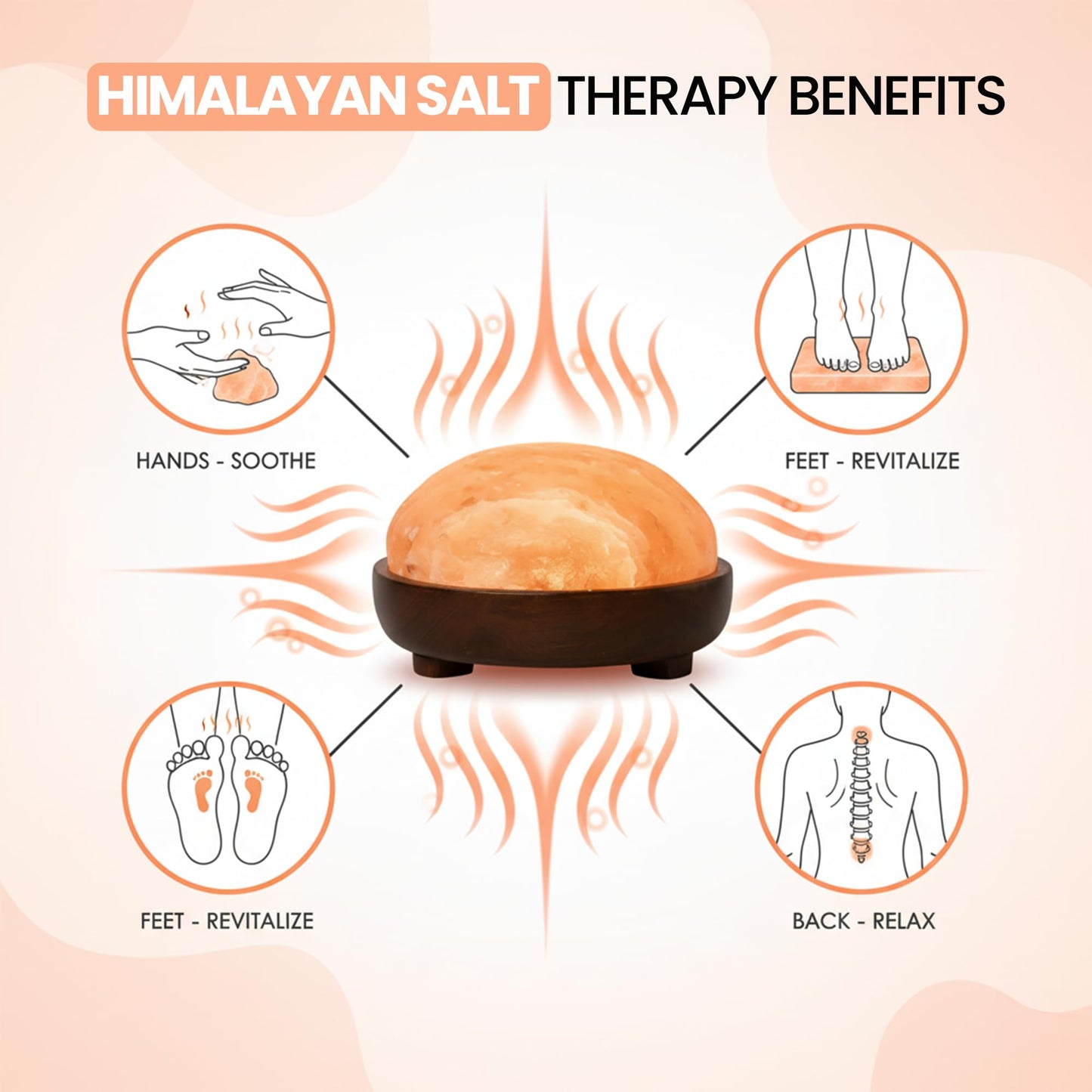 Himalayan Natural Salt Lamp Dome Shape – 8 Inch Detox Lamp for Foot and Hands, with Dimmer Switch, Handcrafted for Relaxation & Wellness