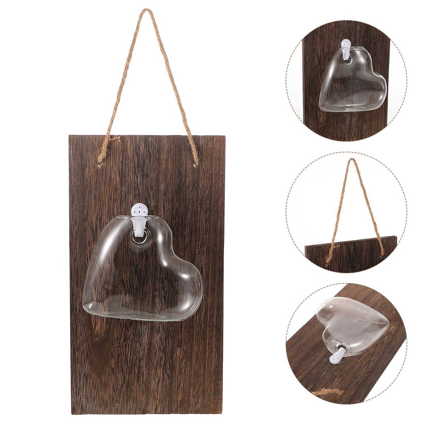 Hemobllo Wall Mounted Glass Vase Hydroponic Planter with Wooden Stand Indoor Terrarium for Table Decoration and Plant Propagation