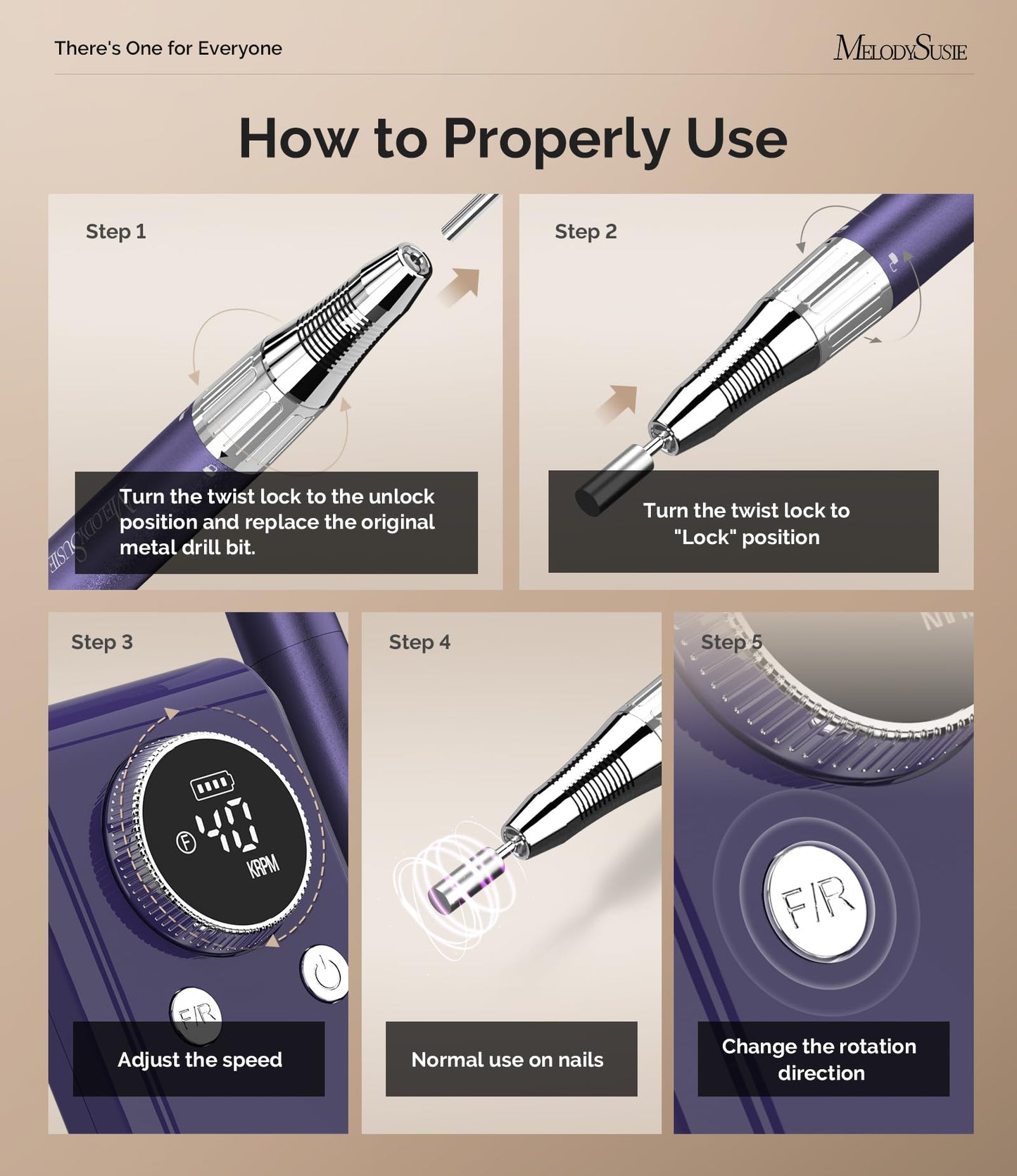 MelodySusie Professional Clip-On Rechargeable Nail Drill with Adjustable Built-in Stand and Premium Motor, MB420G 40000RPM E-File with Max Speed for All Manicure Shaping & Gel Removal for Salon Use