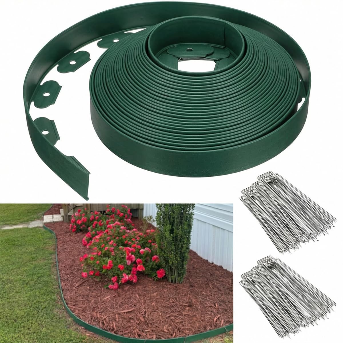 Landscape Edging, 3IN Tall Garden Edging Borders,Flexible Lawn Edging Border Kit,Mini Plastic Fence for Yard Flowerbeds,Grass (Green, 3 in x 49 FT)