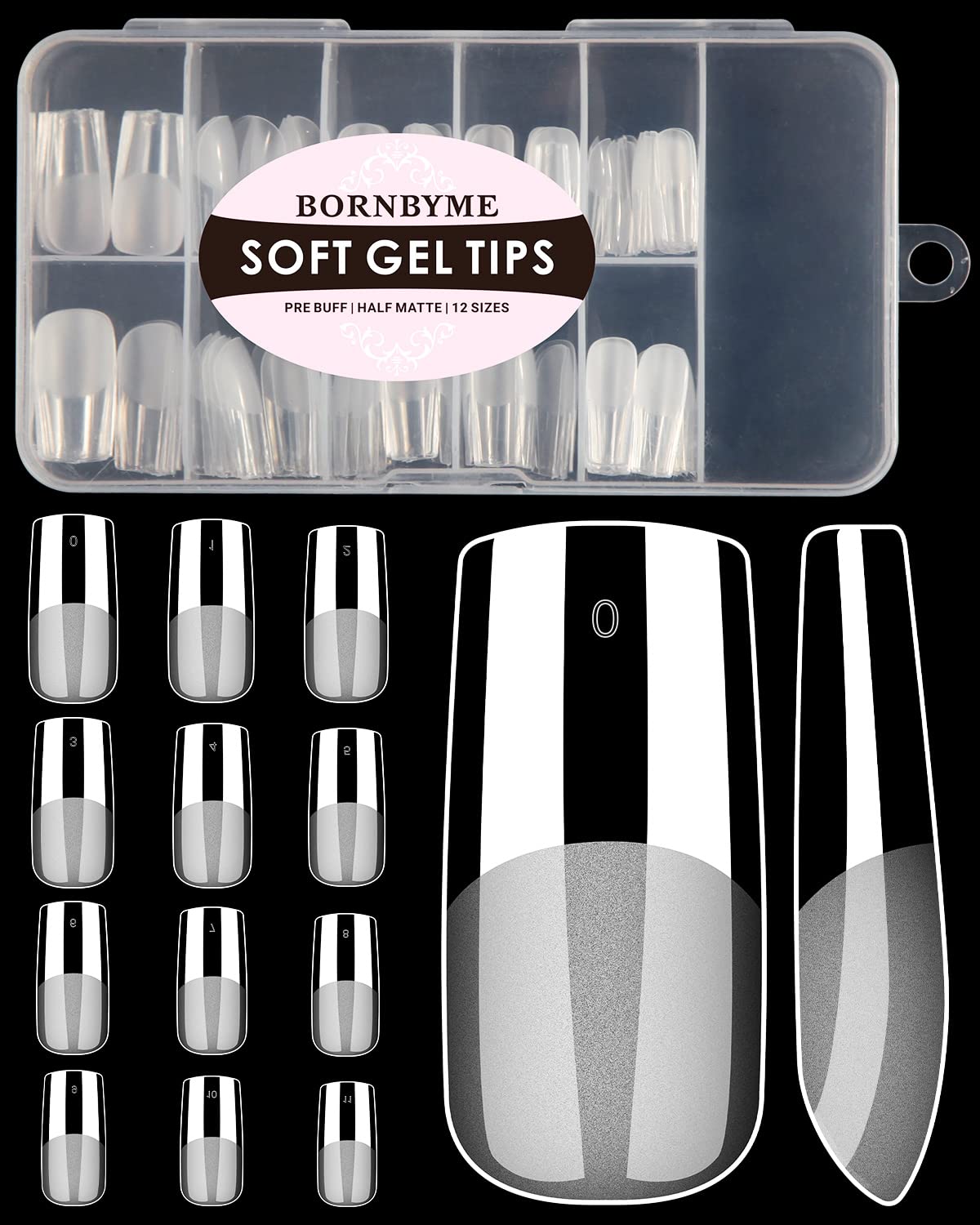 Soft Gel Nail Tips Medium Square, 120PCS Pre Buff Full Cover Nail Extenison Tips Half Matte Gel Nail Tips BORNBYME