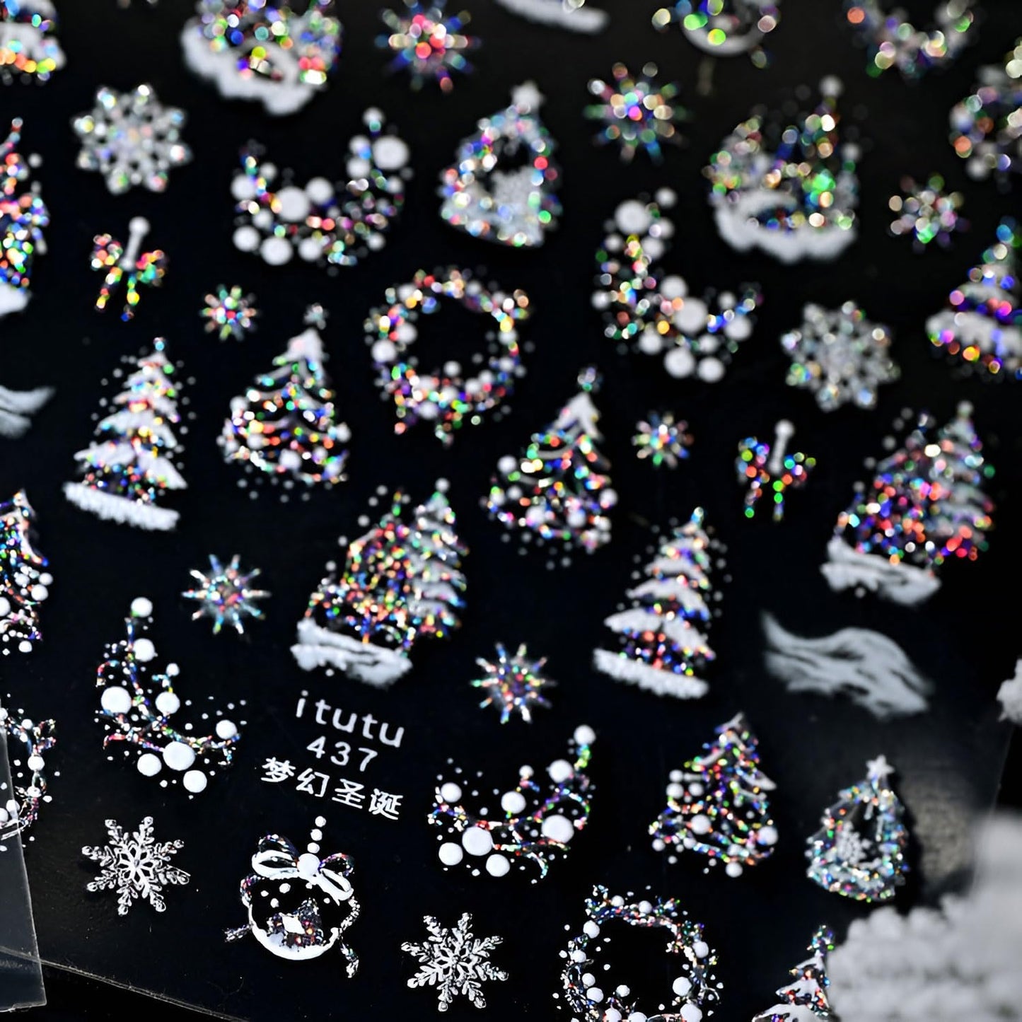 Christmas Nail Art Stickers 5D Embossed Snowflake Nail Stickers Xmas Tree Design Nail Decals Aurora Silver Nail Art Supplies for Women Acrylic DIY Nail Decorations