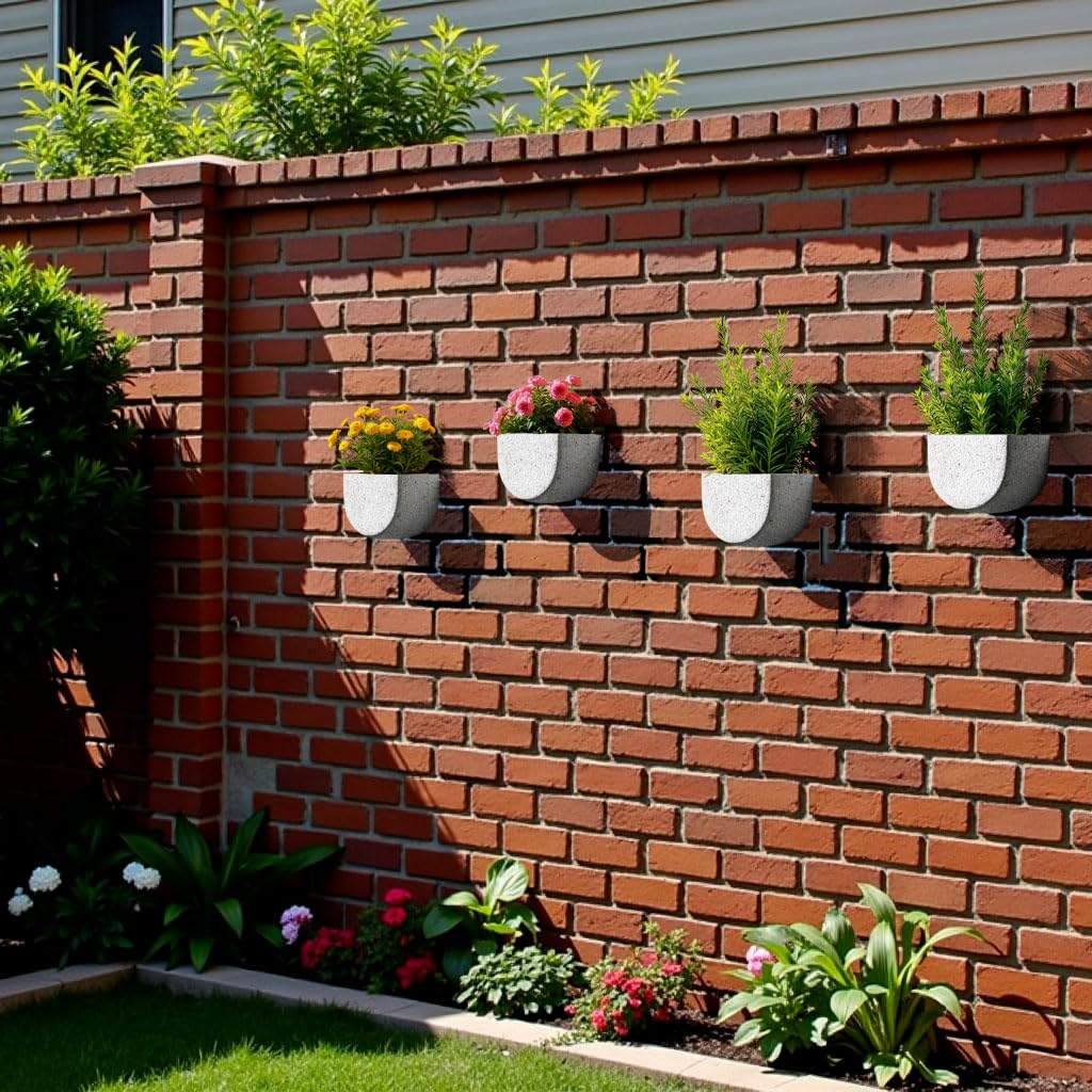 Asnext 2 Pack Wall Hanging Planter Pots for Indoor and Outdoor Plants, 7 Inch Half-Moon-Shaped Plastic Wall Planter, Wall Mounted Succulent Planters (Speckled White)