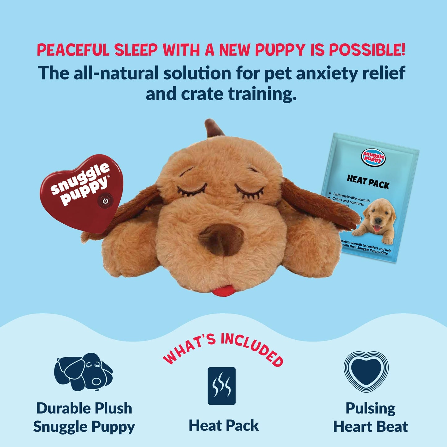 Snuggle Puppy Original Heartbeat Puppy Toy with Real-Feel Pulse & Heat Pack, Calming Sleep Aid for Puppy Anxiety, Crate Training, First Nights & New Puppy Transition - Biscuit