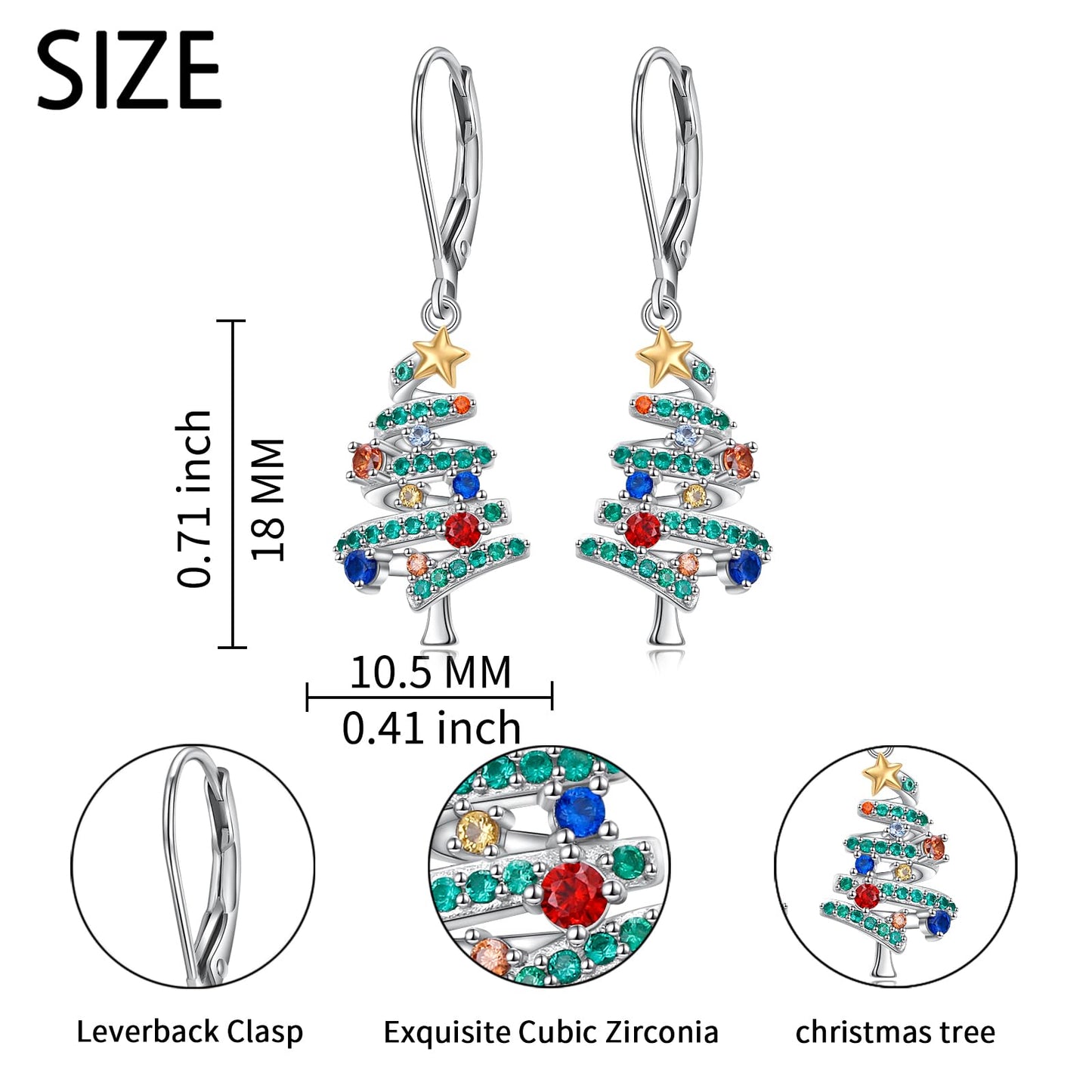 SHAOAN Christmas Tree Dangle Drop Earrings 925 Sterling Silver Leverback Earring Christmas Jewelry Gifts for Women