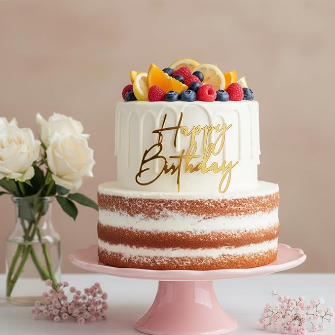 Gold Happy Birthday Acrylic Cake Toppers, 6 Styles