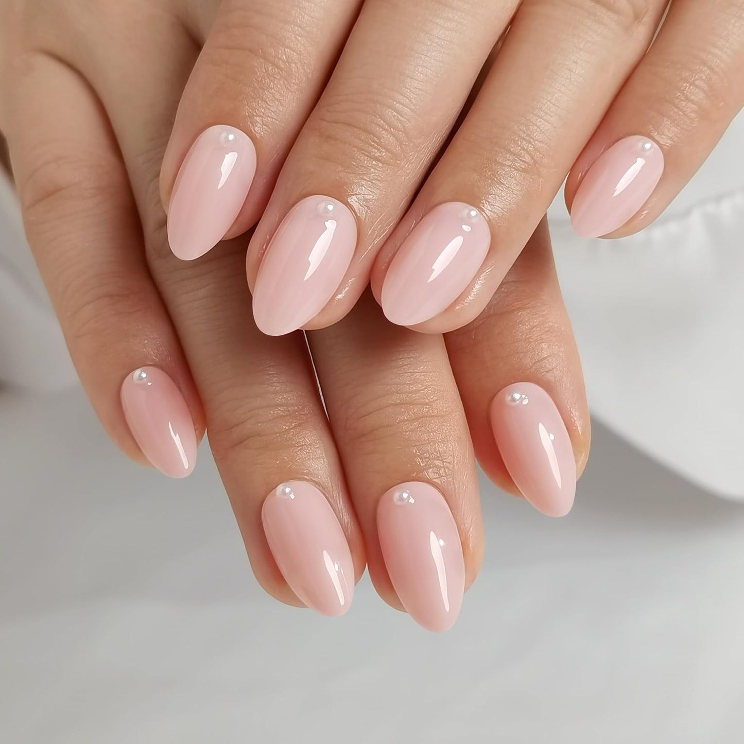 RPNZL Press On Nails - Pearl | Bubble Bath Medium Almond Fake Nails With Pearl Design, Reusable Salon Quality | 32 Nails, 16 Sizes Kit with Glue and Adhesive Tabs I Female Founded