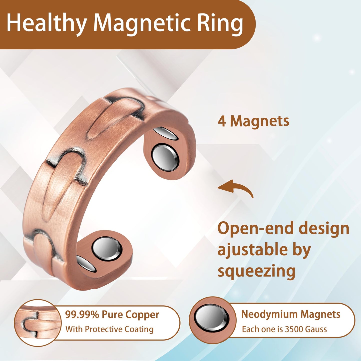 EnerCoppeX Copper Magnetic Ring for Women, Lymphatic Drainage Adjustable Ring, 3500 Gauss Magnet (Type-G)