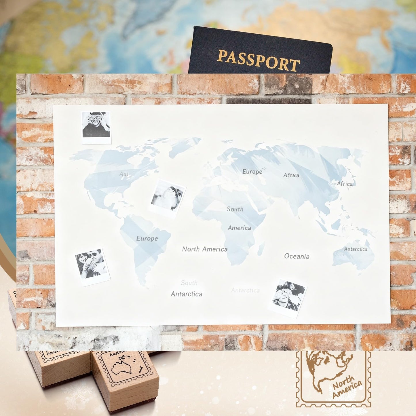 Tosstuki 7 Pcs Continent Rubber Stamp Frames Passport Stamps Continents Rubber Stamp Set for Card Making Decoration and Scrapbooking Supplies DIY Tools Gifts