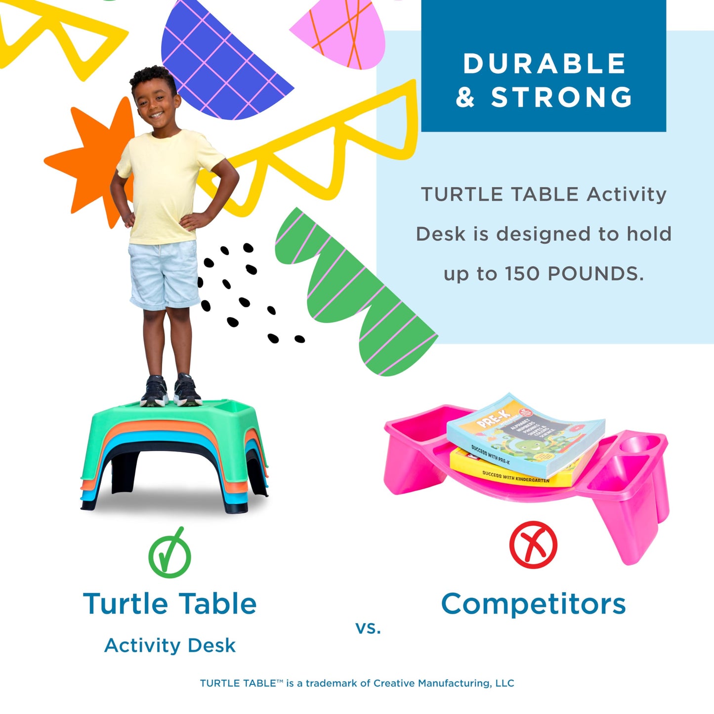 LAPGEAR Turtle Table Kids Flexible Seating Lap Desk Tray with Storage for Snacks, Play, Classroom, and Sensory Activities - Green - Style No. 20101