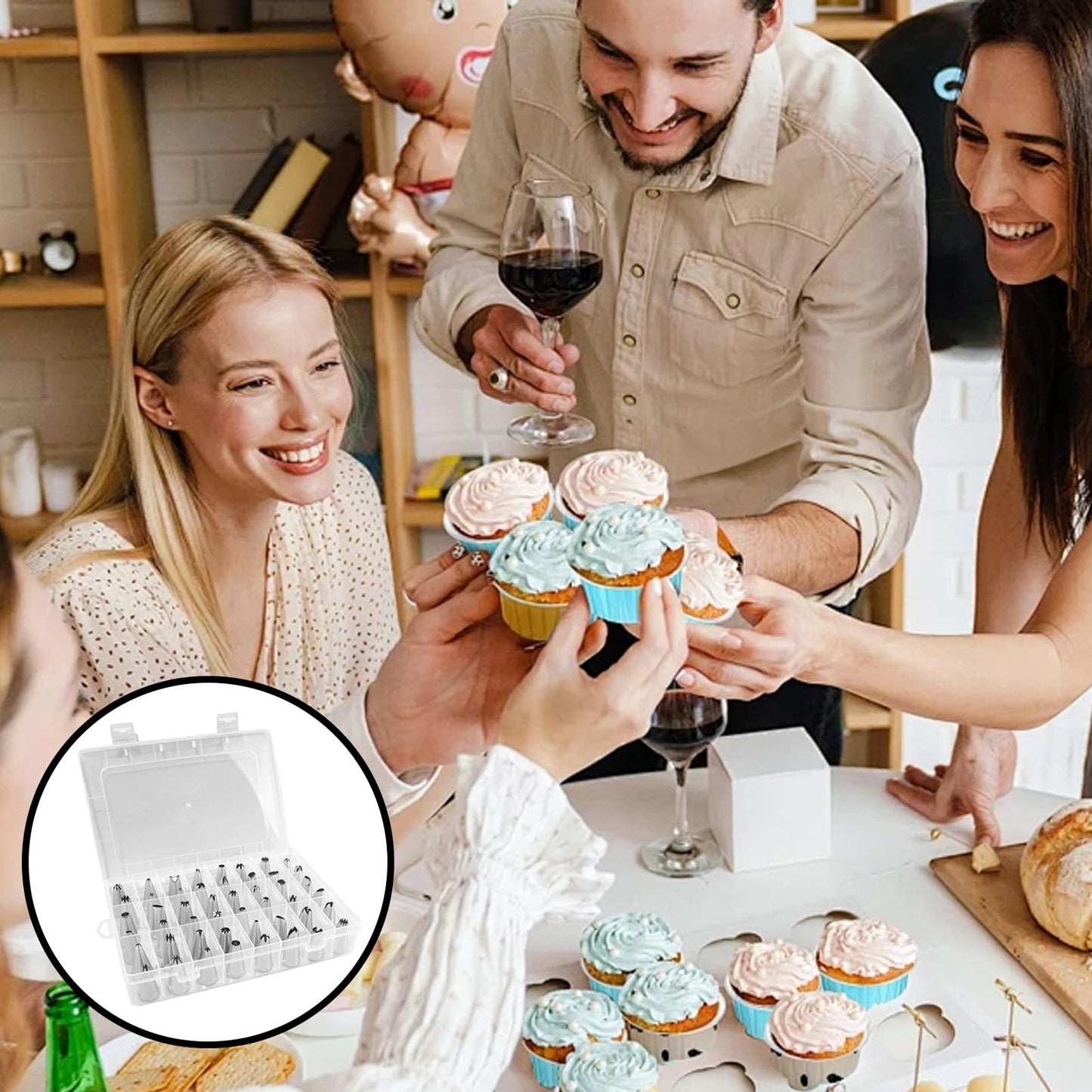 Vvluvva Piping Tips Set with Organizer Case, Stainless Steel Cake Decorating Tips for Cupcakes Cookies and Pastries, Cookie Icing and Buttercream Frosting Kit with Pattern Chart (A-48Pcs)