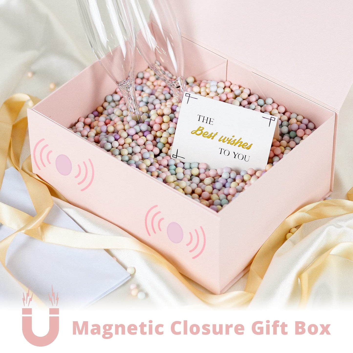 MOYEUPAC Pink Gift Box,9" X 7" X 4" with Ribbon for Presents Magnetic Closure Gift Packaging for Birthday,Valentine's Day,Mother's Day