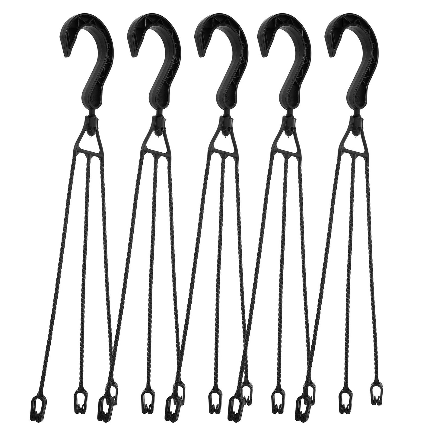 DRESSOOS 5pcs 40cm Black Plastic Hanging Basket Hooks with 360° Rotatable Swivel for Outdoor Garden Flower Pot Hangers and Potted Plant Support Tools