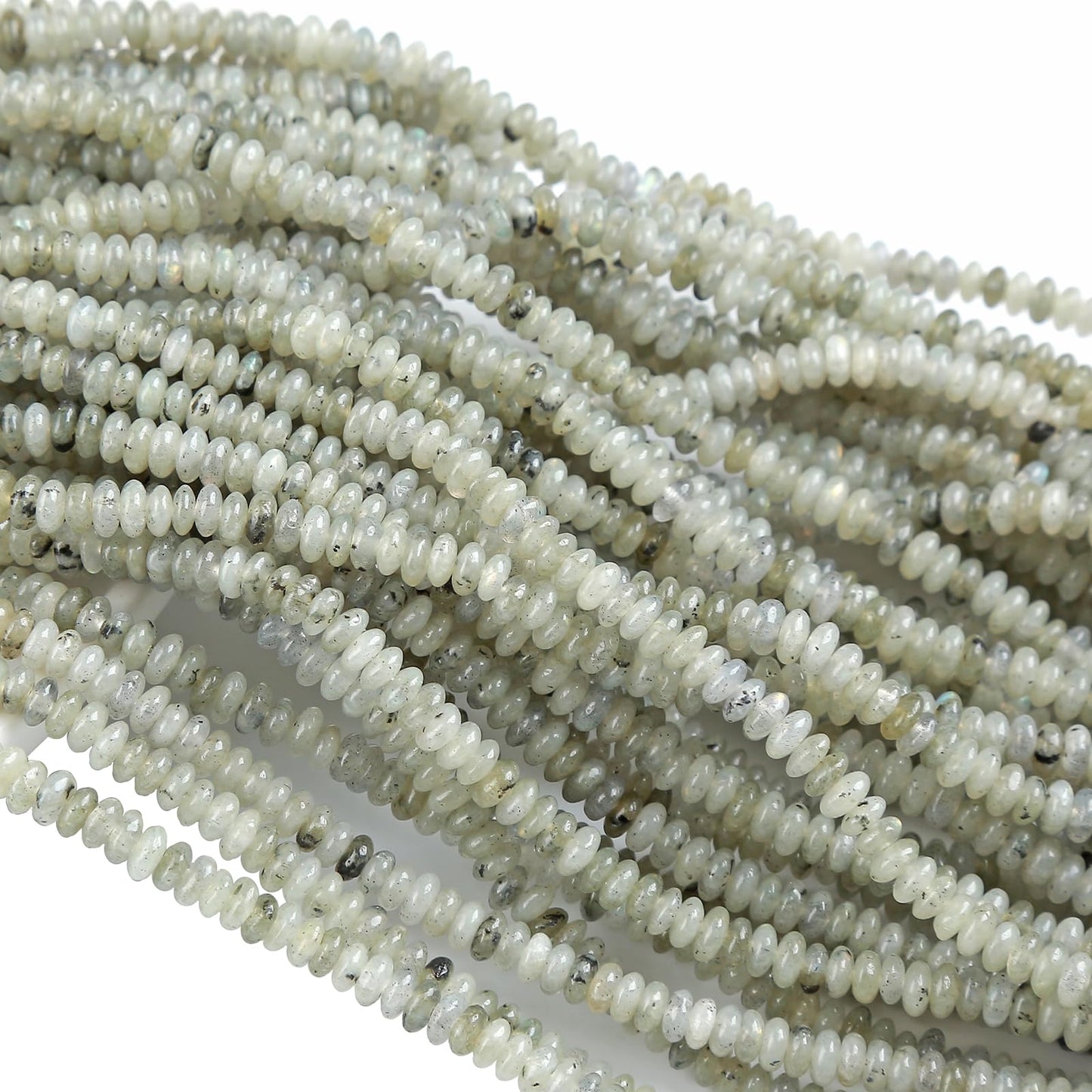 150PCS 2x4mm Natural Gray Labradorite Rondelle Beads Abacus Disk Stone Beads Round Loose Spacer Gemstone Beads for DIY Bracelet Necklace Jewelry Making