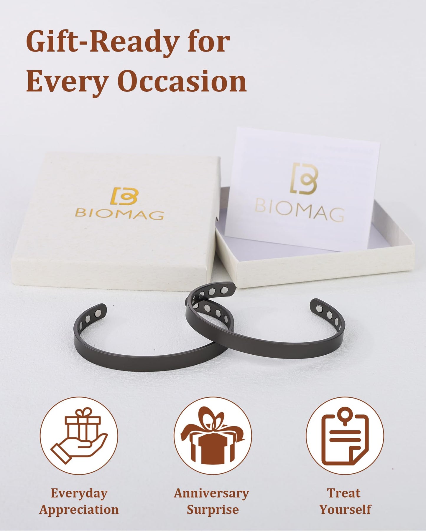 BioMag 2Pcs Copper Bracelets for Women Men, 99.99% Pure Copper Cuff Bangle with 8 Magnets with 3500 Gauss Magnets, Adjustable Size, Simple and Stylish Design