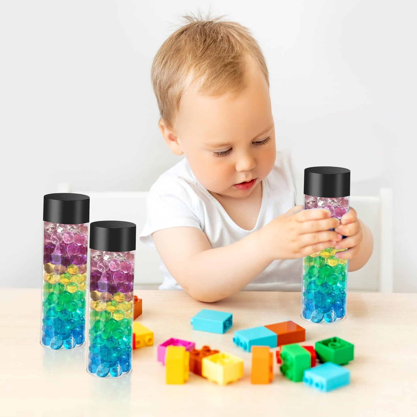 TANEMUDO 48 Pcs Clear Plastic Bottles 12 oz Empty Sensory Bottle with Caps Leakproof Drink Container Reusable Plastic Juice Bottles for Crafts Classroom Party Supplies (Black Lid)