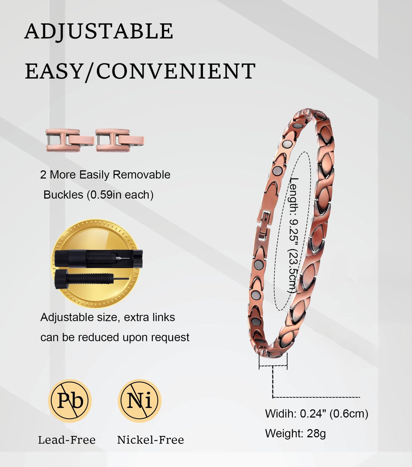 Copper Magnetic Bracelet Anklet, Magnetic Anklets for Women's Copper Jewelry with Adjust Tool