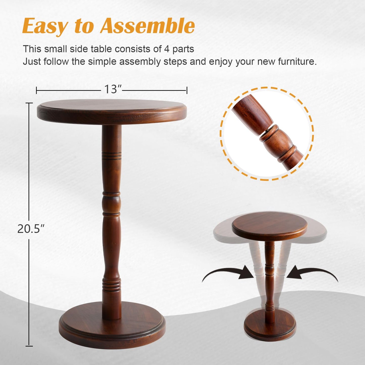LAPTAIN Small Round Side Table, 13 Inch Solid Wood Drink Table with Pedestal Base, 20.5 Inch Tall Accent Martini Table for Living Room, Bedroom, Sofa & Small Spaces, Espresso