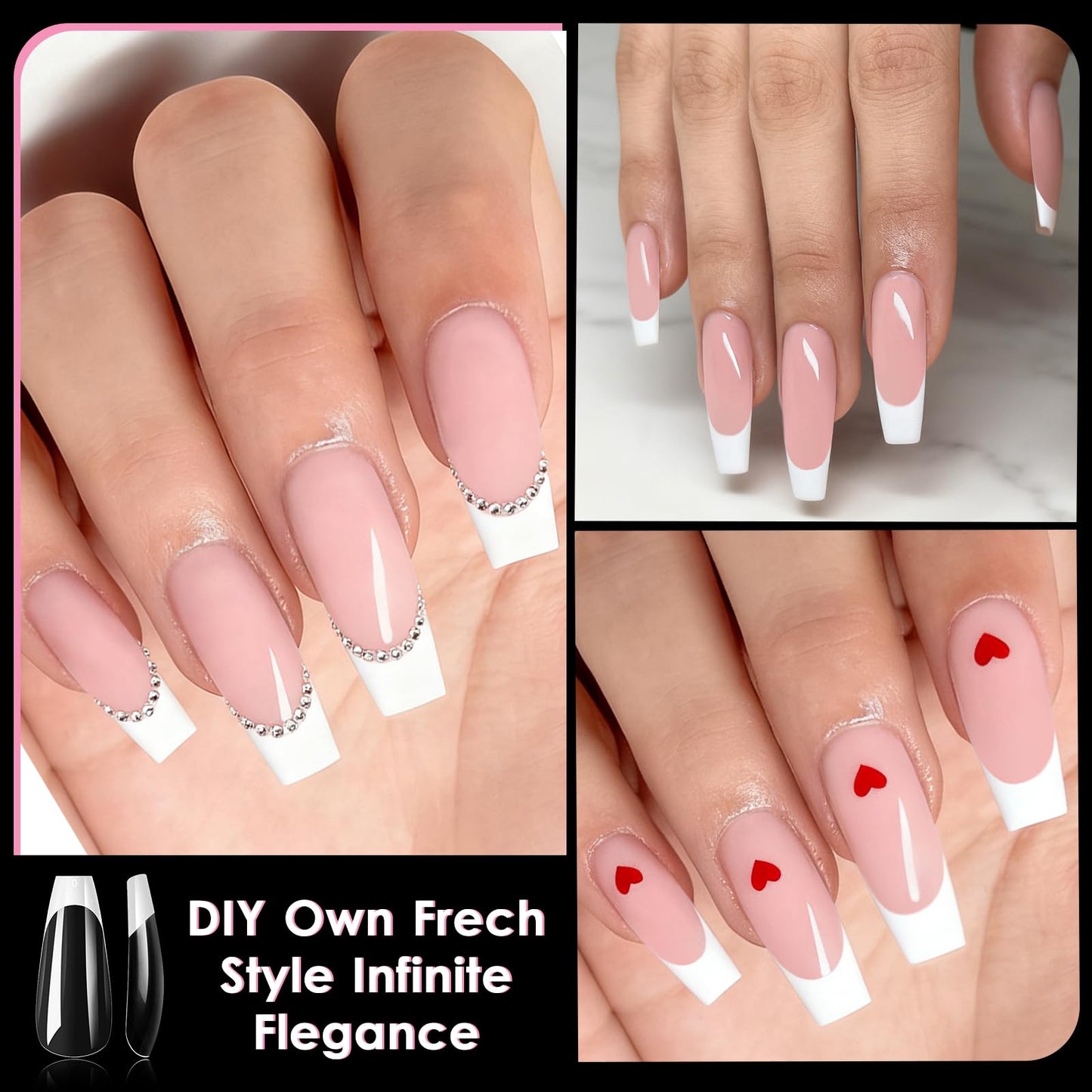 Bellelfin White French Tip Press on nails Long Coffin Fake Nails, 120PCS Coffin Nail Tips Long French Tip Nails, Clear Acrylic Press on Nail Full Cover False Nail
