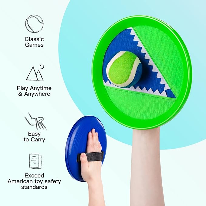 EVERICH Upgraded Toss and Catch Ball Game Set - Indoor and Outdoor Games for Kids 3-12, Beach Sand Pool Water Toy Includes 2 Paddles 2 Sticky Balls, Great Birthday Easter Gifts for Boys Girls
