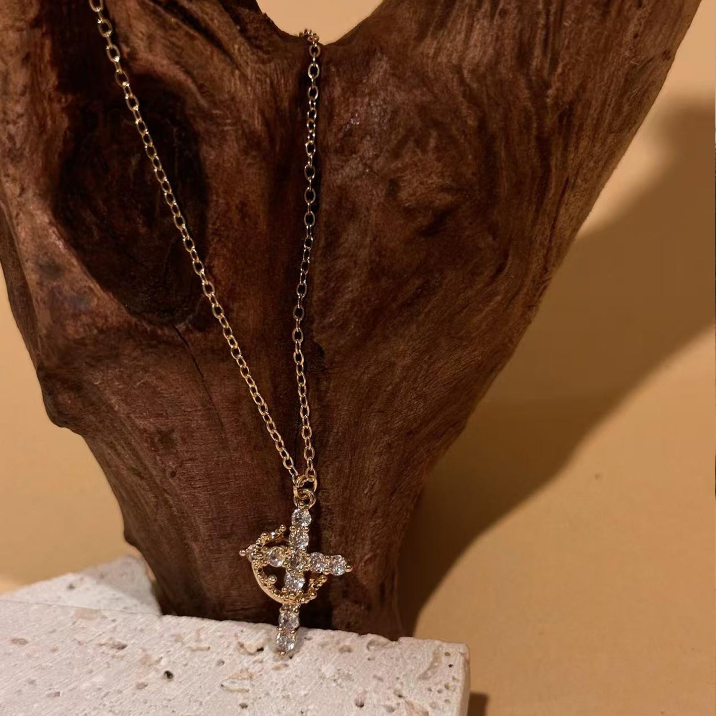 ZJCPJF Upgraded Crown Cross Necklace for Women, 14K Gold & Silver Plated with 12 Birthstone Colors, Faith Cross Pendant Jewelry for Baptism, First Communion, Birthday Gift