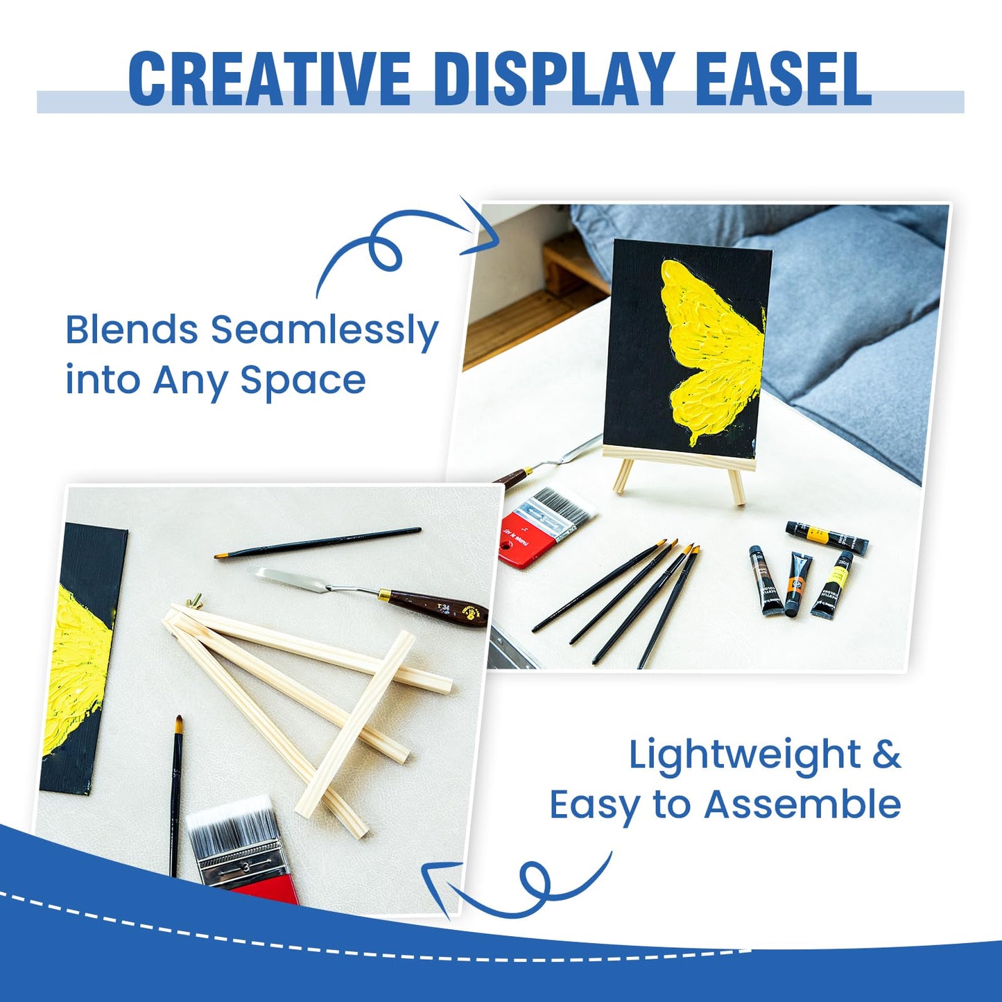 Falling in Art 12 Pack Mini Wooden Display Easels, 10 Inch Tripod Painting Easel Stand, Portable Art Canvas Holder for Photos, Prints and Signs