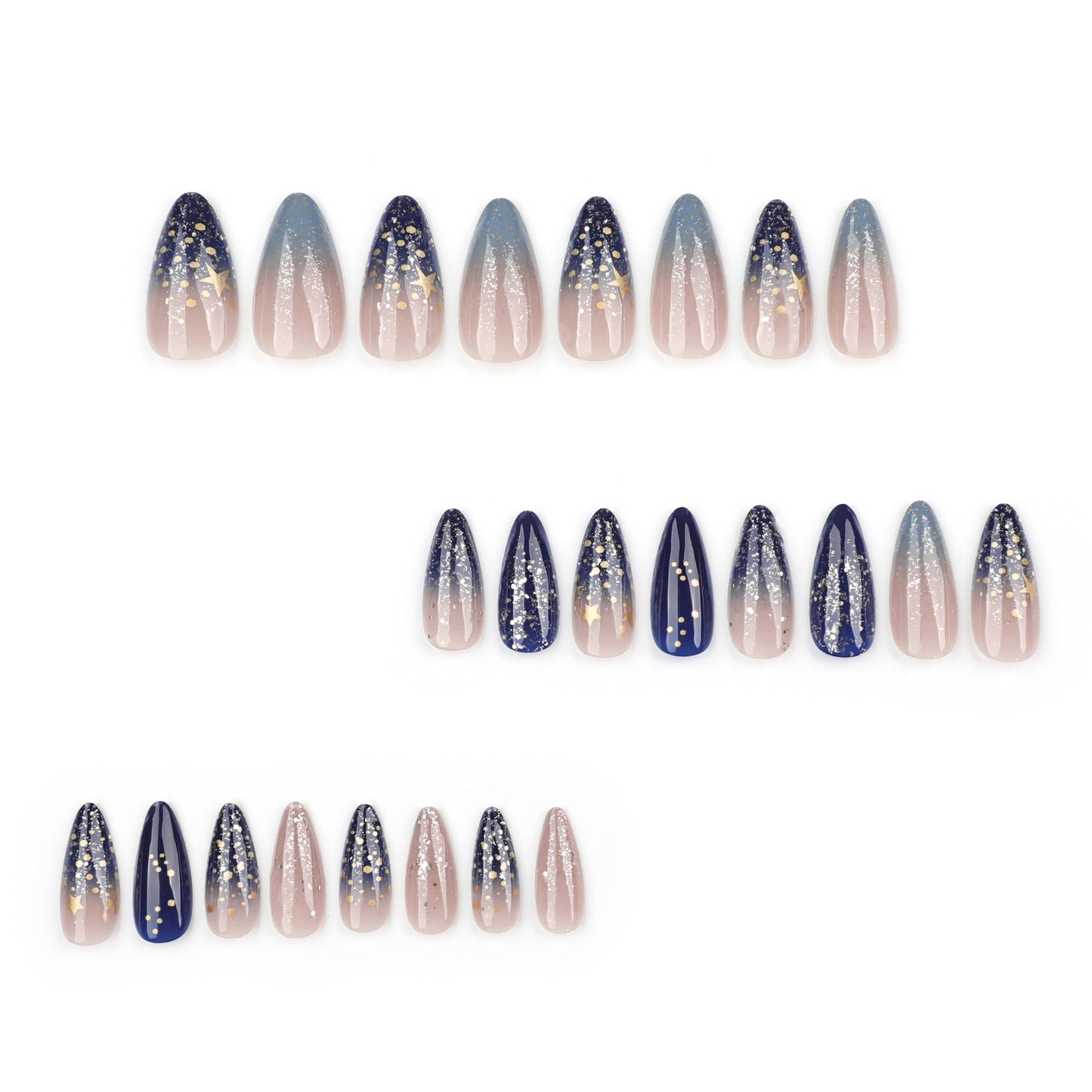 XZMeiLun Spring Fake Acrylic Press On Nails – Starry Sky Designer False Nails Medium Almond, Salon Quality, Glossy Reusable Stick-On Nails for Weddings, Outdoor Picnics & Parties | Gift for Women