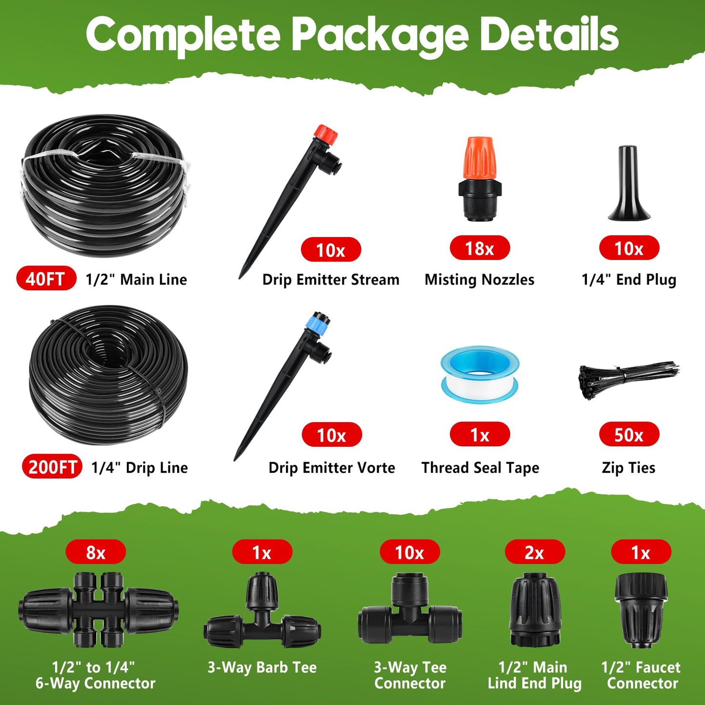 240FT Drip Irrigation System for Garden, 2026 Upgraded Quick-Connect Automatic Garden Watering System with 1/2" & 1/4" Tubing and Adjustable Nozzle Emitters for Greenhouse, Yard, Lawn, Raised Bed