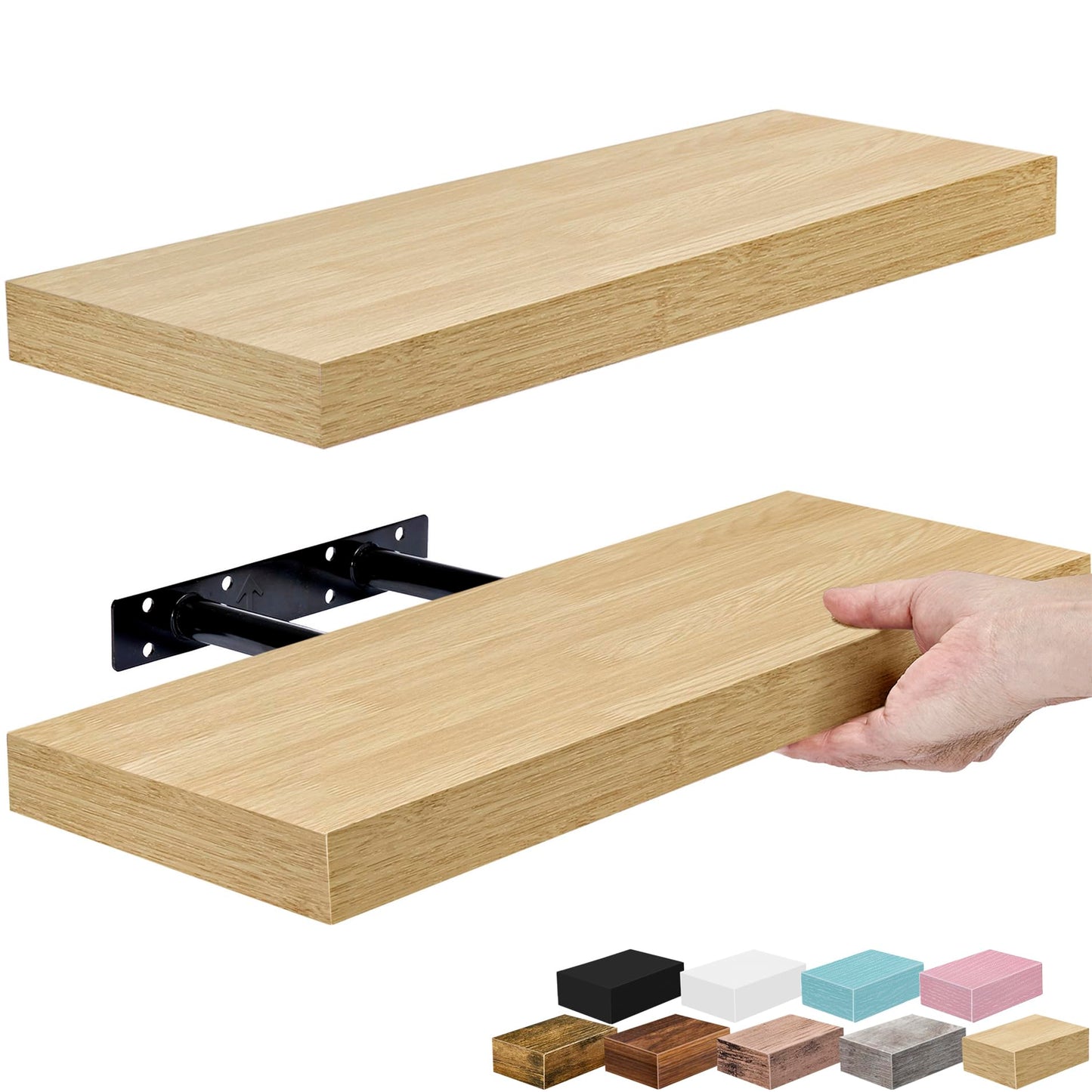 Sorbus Floating Shelves for Wall – 16 Inch Floating Shelf for Kitchen, Bedroom, Living Room, Bathroom, Home & Wall Decor - Mounted Bathroom Shelves with Invisible Brackets (Maple Wood, 2 Pack)