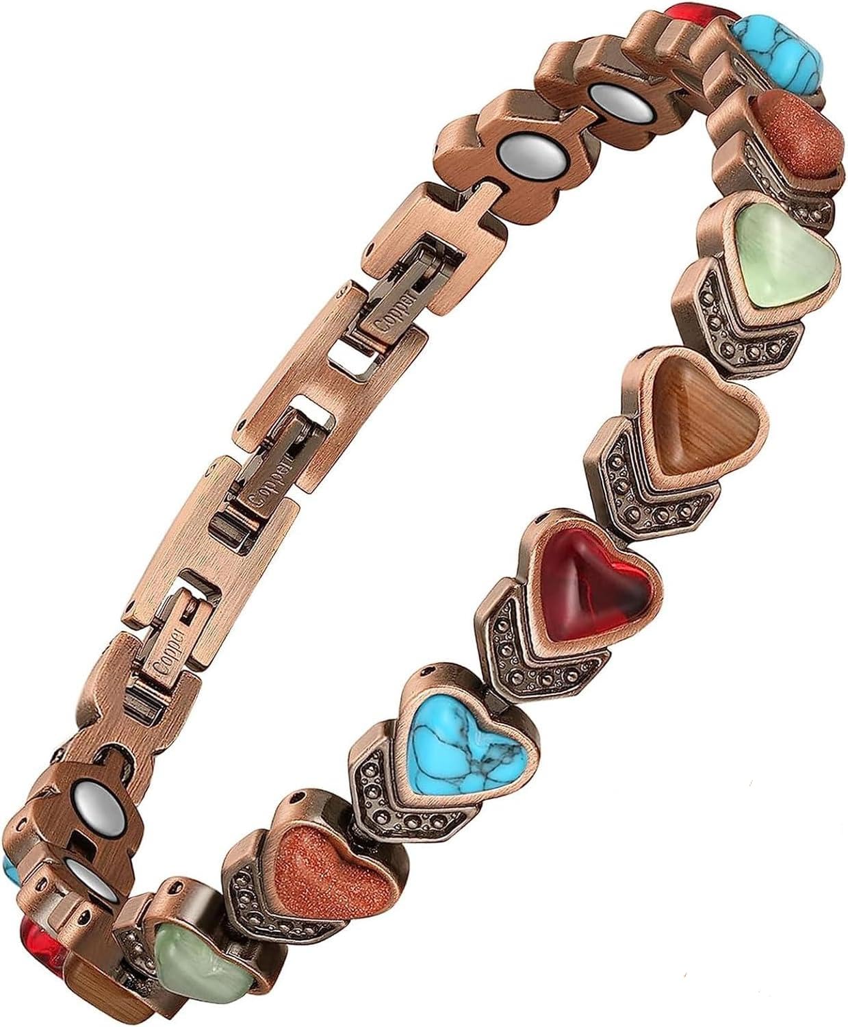 Fashtour 99.99% Pure Copper Bracelets for Women, Heart Wire Design Adjustable Jewelry with 3800 Gauss Ultra Magnets and Sizing Tool, Elegant Gift Box and Sizing Tool