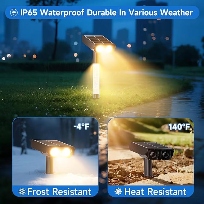 Solar Spot Lights Outdoor Adjustable Beam & PC Light Guide Column, 12 Pack Solar Lights Outdoor Waterproof IP65, 2 Modes & Auto On/Off Landscape Spotlights for Garden Yard Pathway Tree (Warm Yellow)