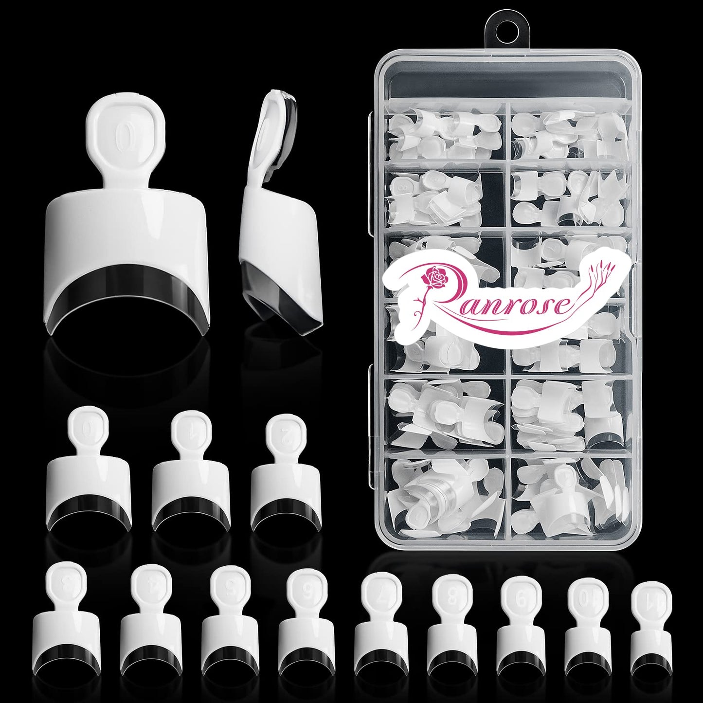 Ranrose French Nail Tips 120PCS Short Square Half Cover Nail Tips Press On Nails 12 Sizes French Fake Nails Acrylic White Nails with Box