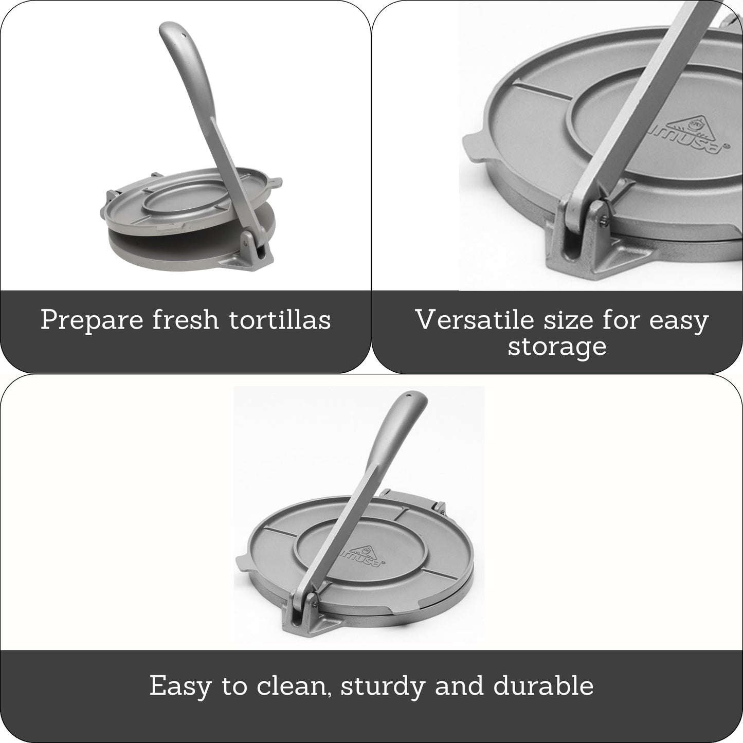 IMUSA USA MEXI-86005 6" Easy to Use Aluminum Tortilla Press, Silver,Gray